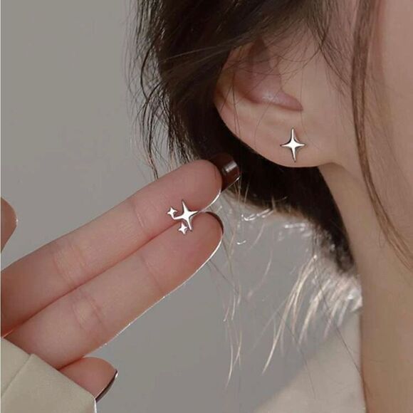 Silver 2pc Star Stud Earrings - Picture 1 of 3